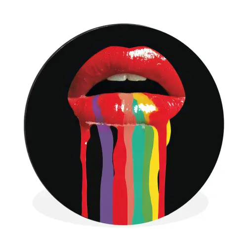 Lippen - Kleuren - Zwart Wandcirkel aluminium klein -3d