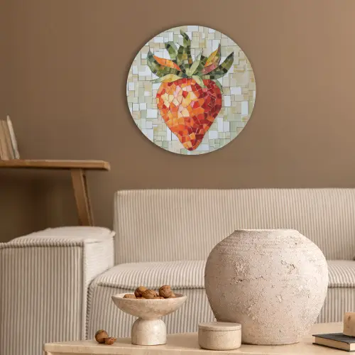 Aardbei - Rood - Mozaïek - Fruit Akoestische PET Vilt - Rond klein -sfeer1