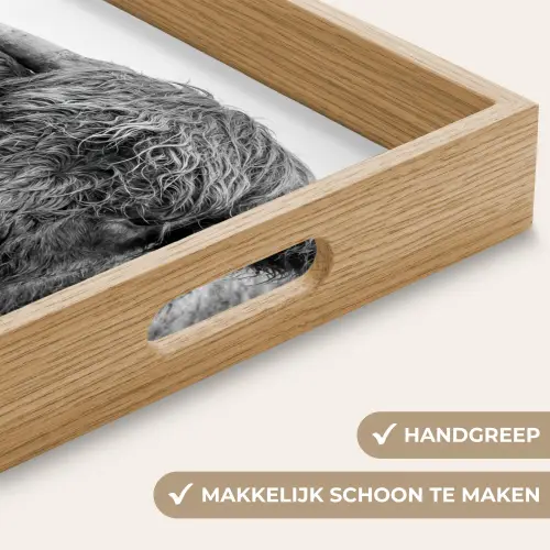 Schotse hooglander - Zwart - Wit - Gras Dienblad Rechthoek middel -USP_HandgreepNL