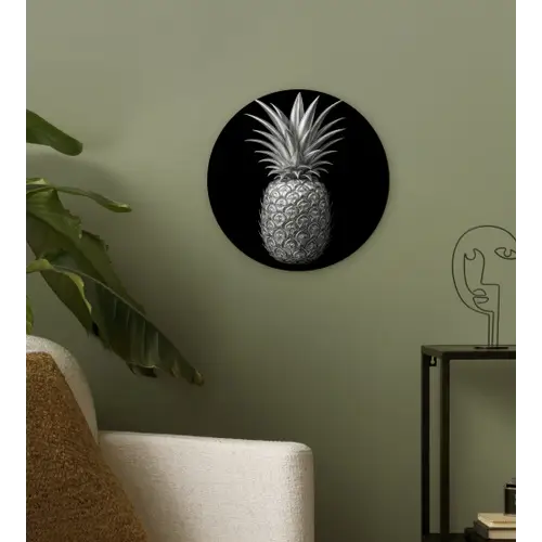 Ananas - Gedetailleerd - Bladeren Wandcirkel kunststof plaat 5mm dik klein -sfeer3