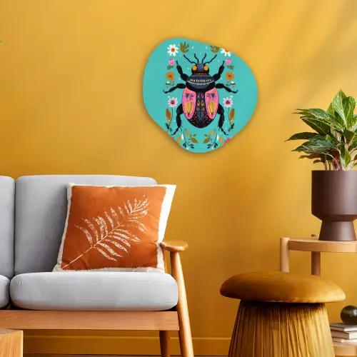 Kever - Bloemmotieven - Turquoise - Bladeren Wandcirkel Organisch Forex 3mm klein -sfeer4