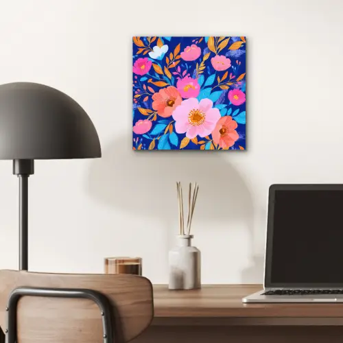 Bloemen - Blauw - Roze aluminium wit klein -sfeer5