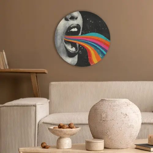 Mond - Golven - Regenboog Akoestische PET Vilt - Rond klein -sfeer1