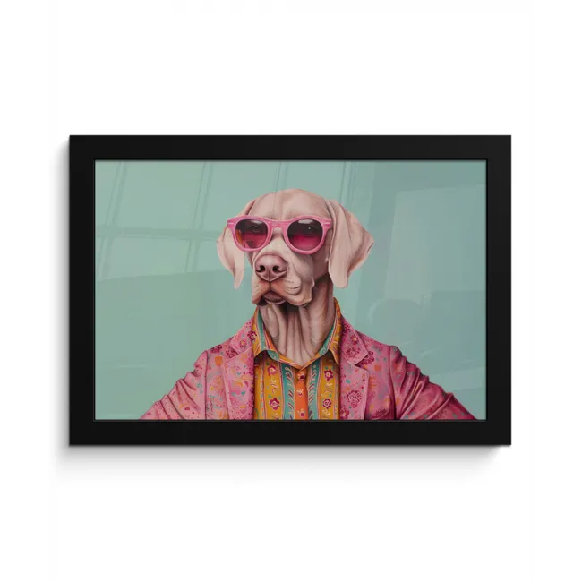 Hond - Overhemd - Bloemen - Bril fotolijst zwart zonder passe partout klein -3d