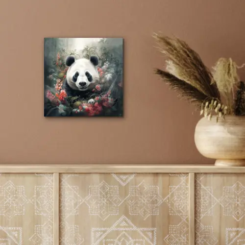 Panda - Wilde dieren - Bloemen - Natuur aluminium wit klein -sfeer4