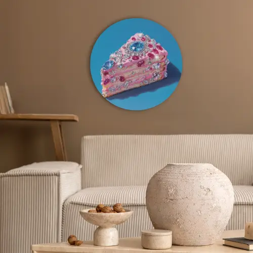Taart - Edelstenen - Glitters - Roze Akoestische PET Vilt - Rond klein -sfeer1