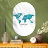 Wereldkaart - Blauw - Kleurrijk Wandcirkel Ovaal Glas middel -sfeer2
