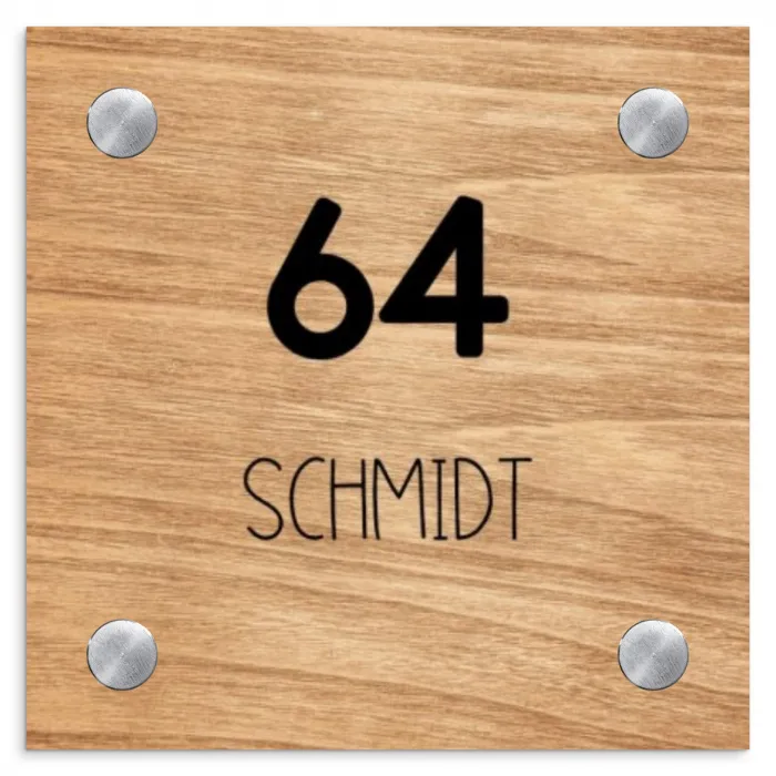 Licht hout - Modern Naambord Vierkant klein -3d
