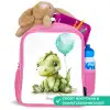 Dino met blauwe ballon Kinderrugzak - Roze middel -inhoud_NL