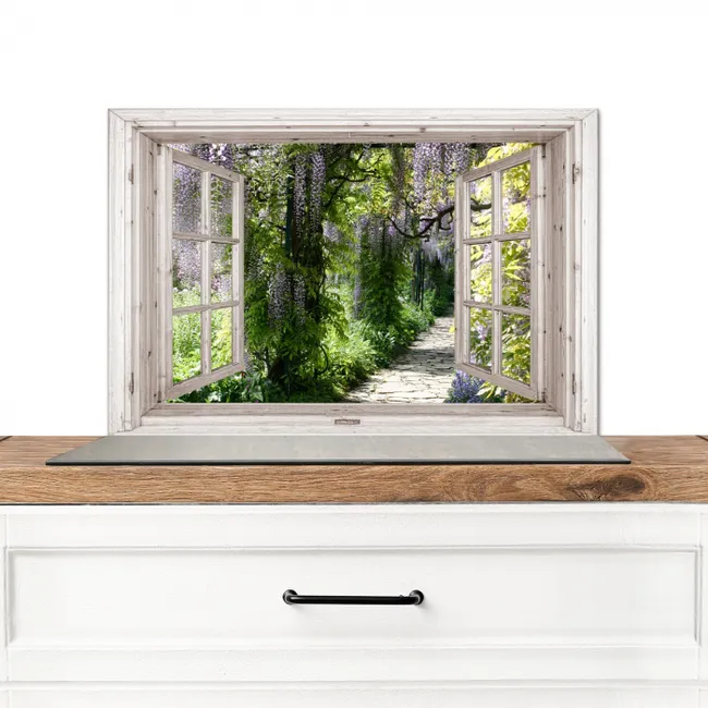 Blauwe regen - Bloemen - Doorkijk - Boom - Lente Spatscherm Aluminium klein -3d_zonderpan