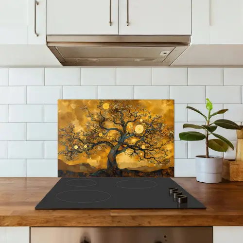 Boom - Levensboom - Abstract - Goud keuken achterwand spatscherm klein -sfeer2