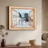 Doorkijk - Paarden - Winter - Dieren - Natuur - Hout Textielframe zwart klein -sfeer3