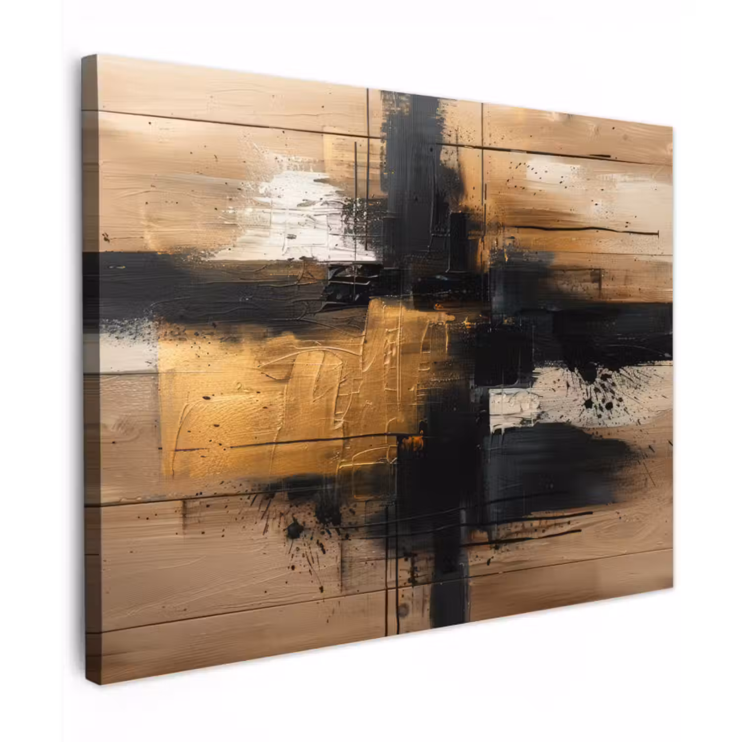 Canvas schilderij - Goud - Kunst - Modern - Zwart - Beige