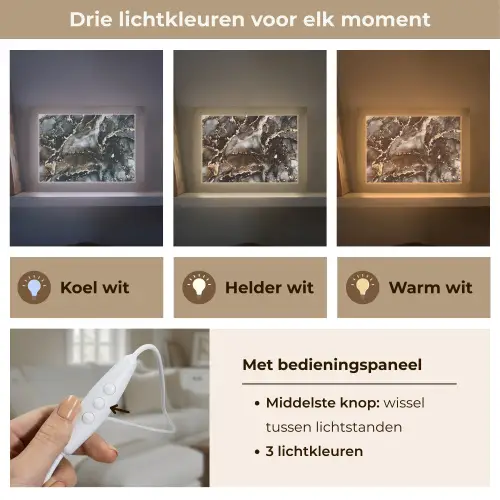 Marmer - Goud - Glitter - Luxe Light Box met kabel (Tafellamp) klein -USP_lichtkleurNL