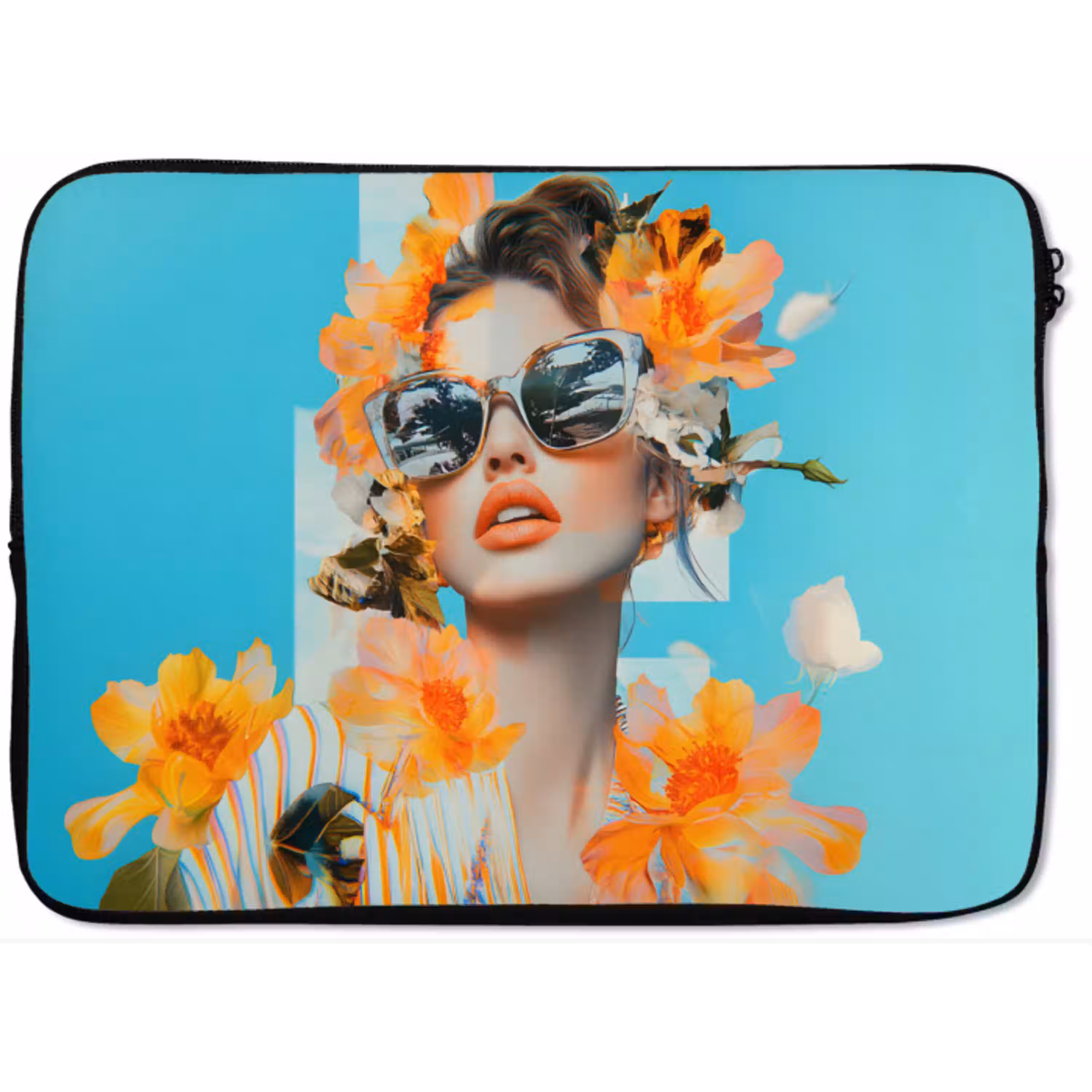Bloemen - Vrouw - Zonnebril - Blauw laptophoes neopreen klein -zkaufland3dotto