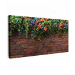 Bloemen - Muur - Groen - Oranje Tuinposter op houten frame 2 cm dik xxl -3d