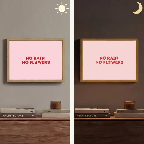 No rain no flowers - Minimalistisch - Roze - Bloem Light Box met batterij (Wandlamp) middel -sfeer3