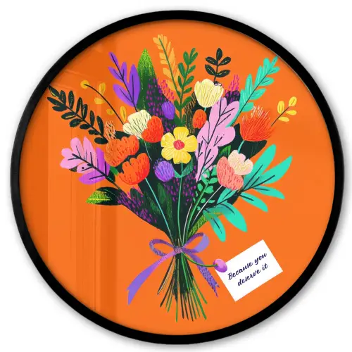 Kaartje - Boeket - Bloemen Fotolijst rond zonder passe partout klein -3d
