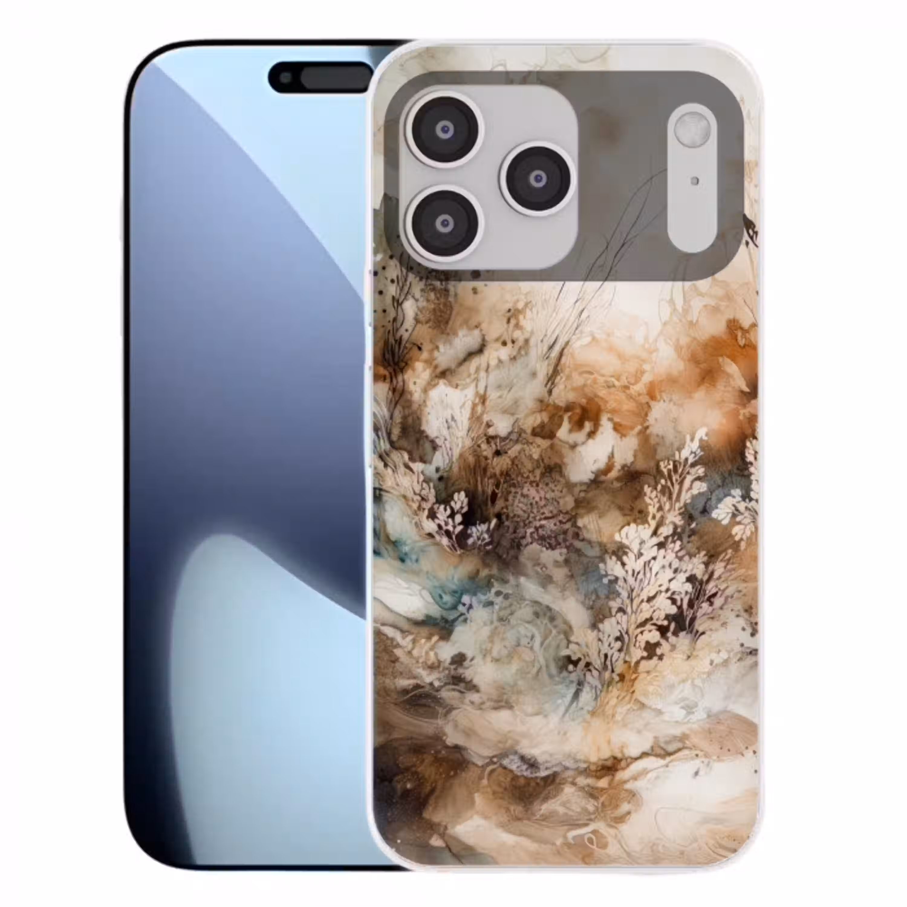 Abstract - Beige - Verf - Kunst - Natuur - Bloemen Telefoonhoesje iPhone 17 Pro Max klein -3d