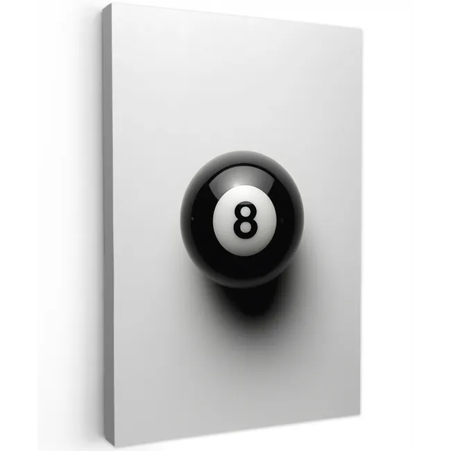 Biljartbal - Getal - Acht - Wit Tuinposter op houten frame 2 cm dik klein -3d