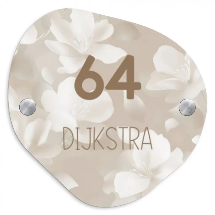 Beige bloemen - Modern Naambord Organisch middel -3d