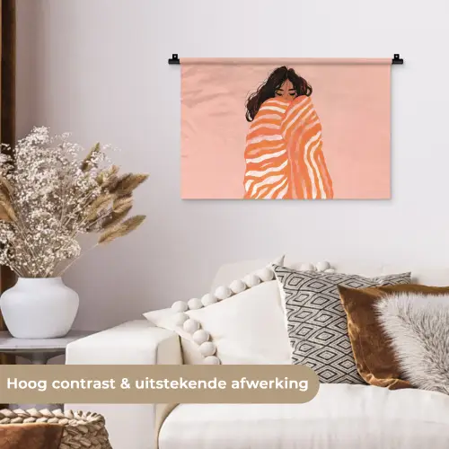 Meisje - Deken - Gestreept - Oranje Wandkleed katoen klein -sfeer1