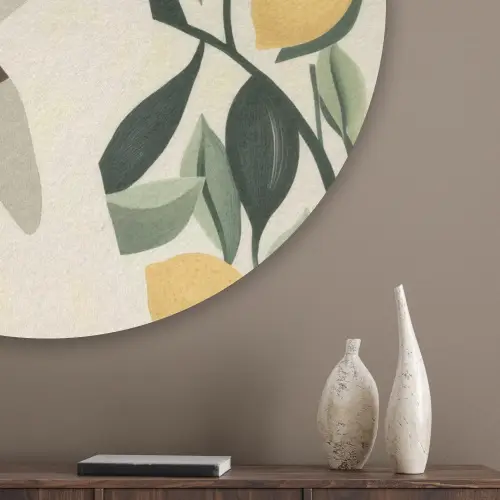 Vrouw - Mand - Citroenen - Bladeren Akoestische PET Vilt - Rond klein -sfeer5_closeup