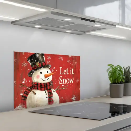 Sneeuwpret - Winter - Sneeuwpop keuken achterwand spatscherm klein -3d_schuin