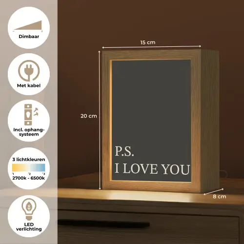 Zwart - Minimalistisch - Valentijn Light Box met kabel (Tafellamp) klein -USP_NL