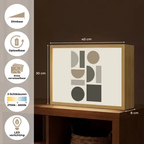 Natuurlijke tinten - Grafisch - Verticale compositie Light Box met batterij (Wandlamp) middel -USP_websiteoverzichtNL