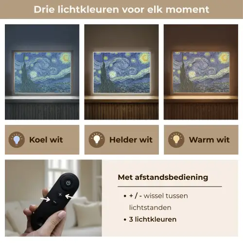 Sterrennacht - Schilderij - Oude meesters - Vincent van Gogh Light Box met batterij (Wandlamp) middel -USP_lichtkleurNL