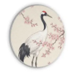 Aziatisch - Kraanvogel - Beige Akoestische PET Vilt - Rond klein -3d