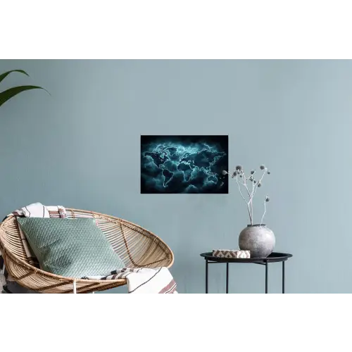Wereldkaart - Bliksem - Blauw Muursticker klein -plant