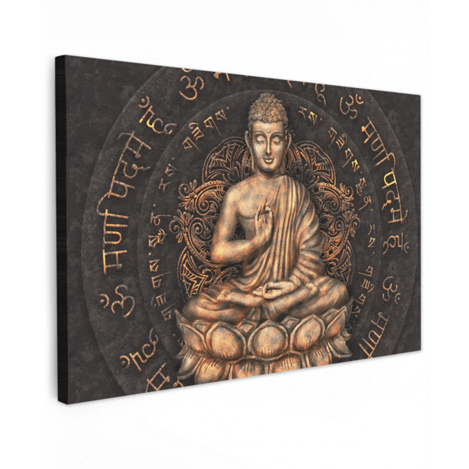 Boeddha - Mantra - Meditatie - Spiritueel - Koper Tuinposter op houten frame 2 cm dik klein -3d