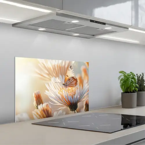 Vlinder - Bloem - Oranje keuken achterwand spatscherm klein -3d_schuin
