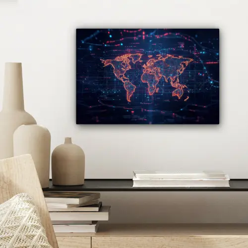 Wereldkaart - Futuristisch - Oranje canvas 2cm klein -sfeer6