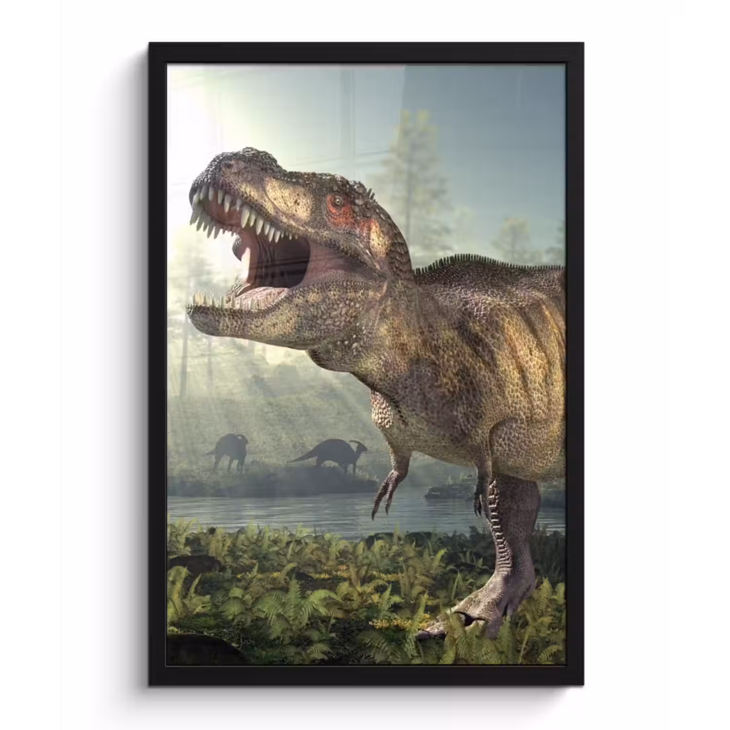 Poster met lijst - Dino - Gras - Tekening - Kinderen - Jongens
