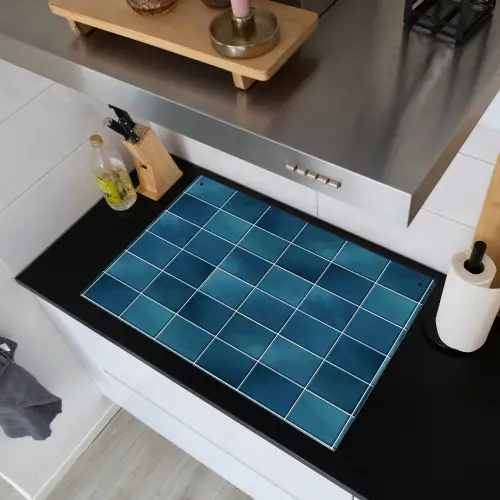 Keramiek - Structuur - Tegel - Blauw Inductie beschemer met haakjes klein 777 -sfeer1