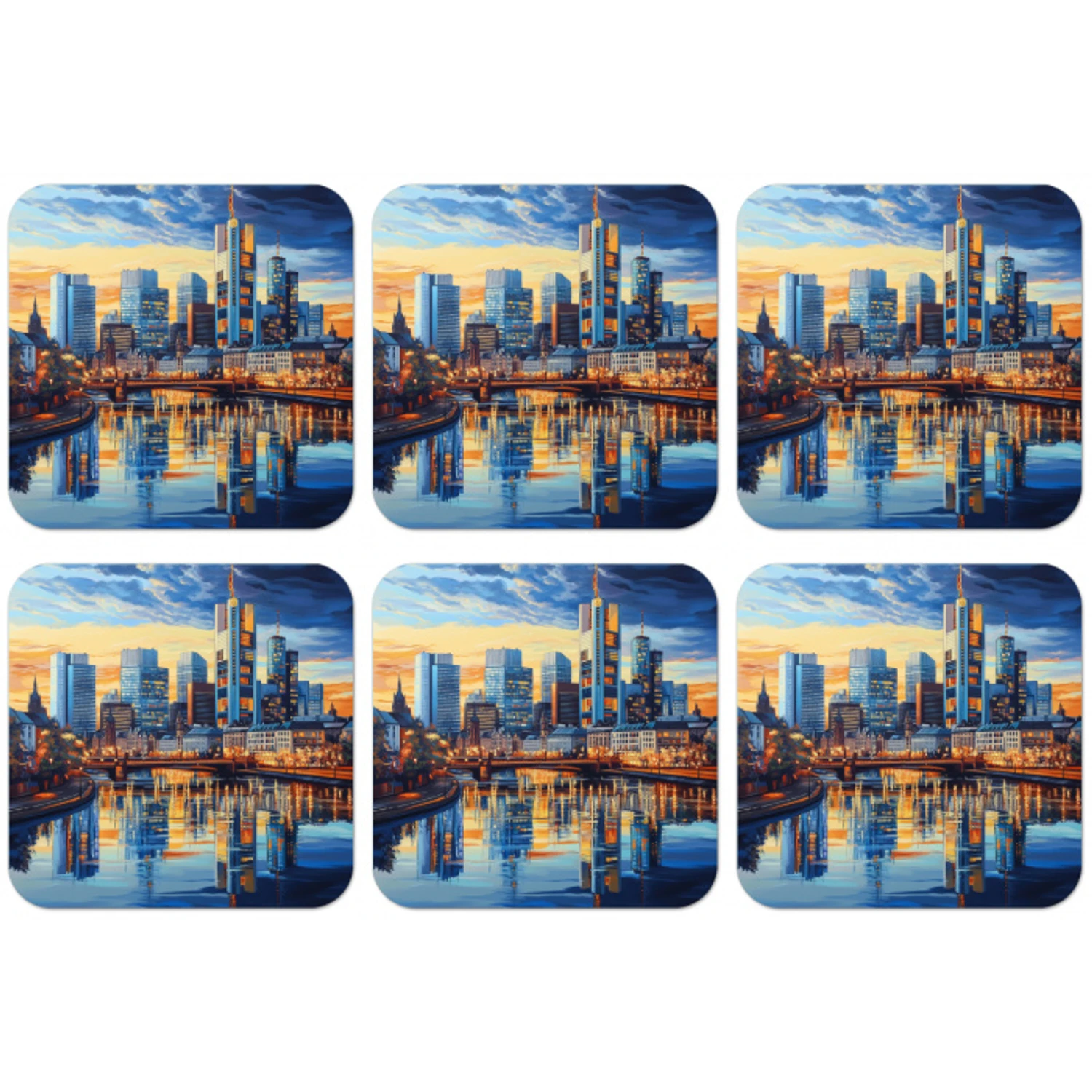 Zonsondergang Frankfurt - Stad - Skyline - Water onderzetter kurk middel -zkaufland3dotto