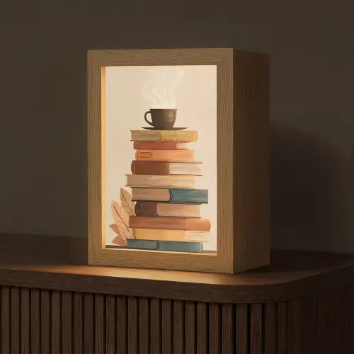 Boeken - Toren - Koffie - Beige Light Box met kabel (Tafellamp) klein -z3d_website