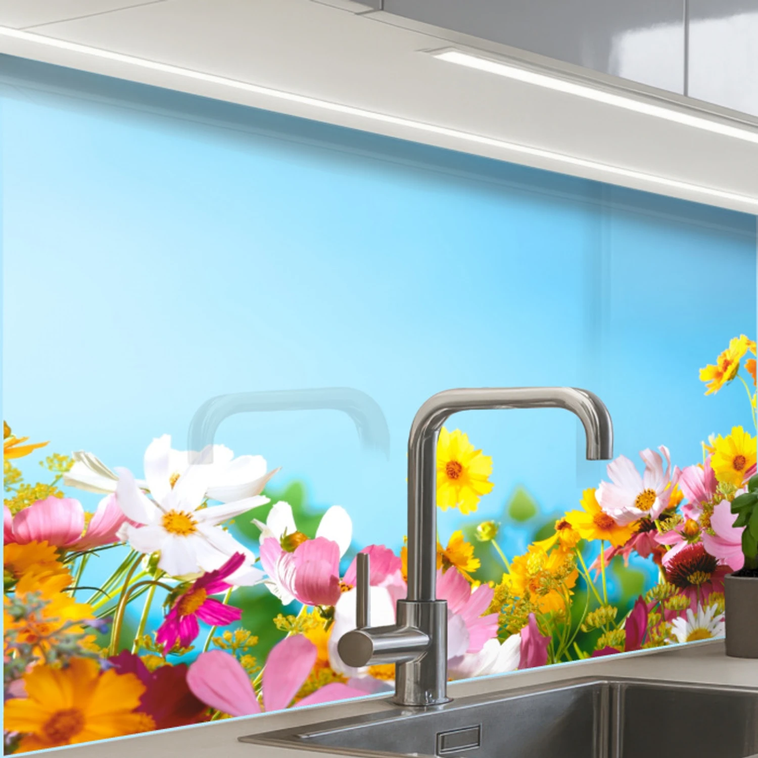 Bloemen - Kleurrijk - Blauw - Natuur keuken achterwand 2 middel -zzzz3d_schuin