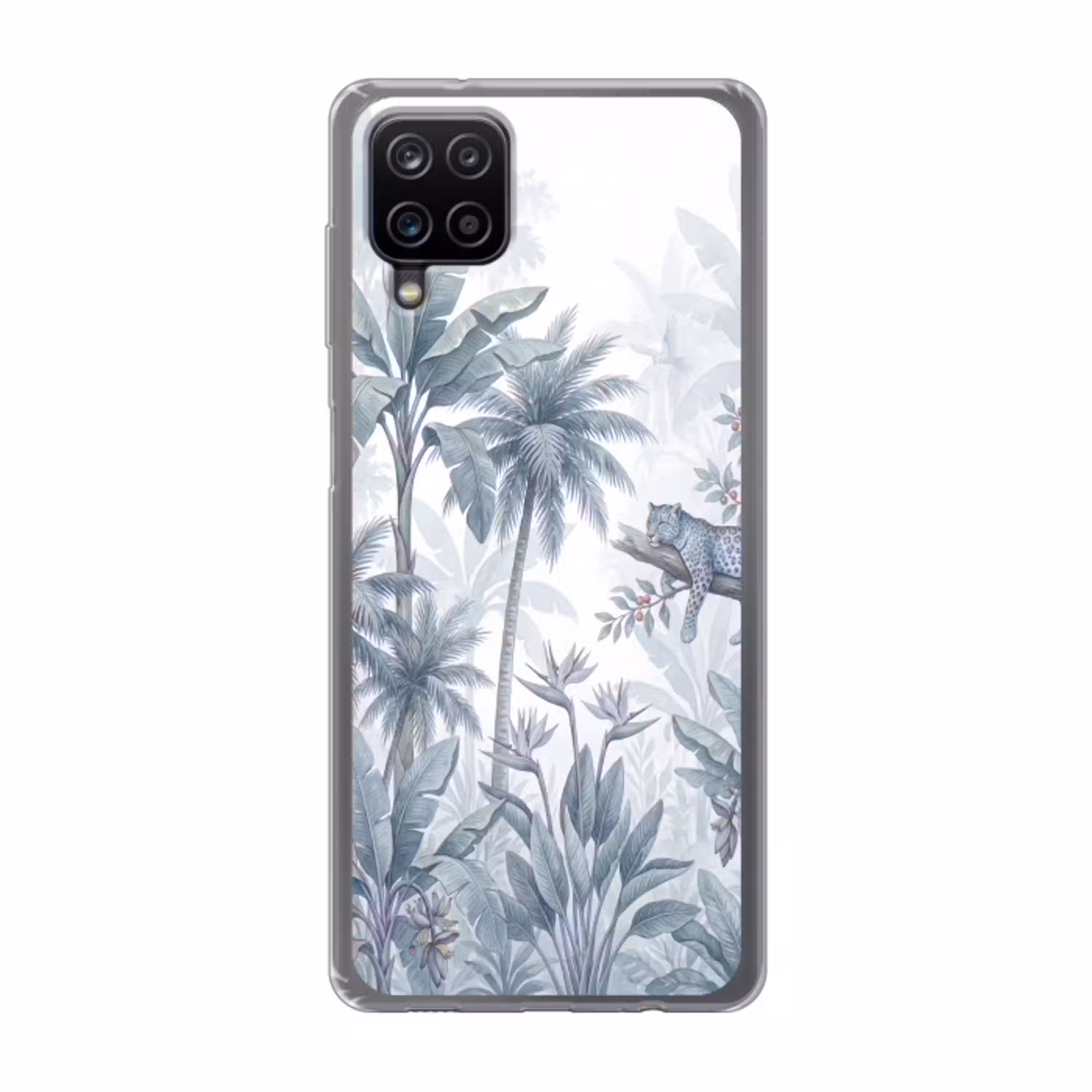 Kat - Tropisch bos - Modern - Grijs Telefoonhoesje Samsung Galaxy A12 klein -3d
