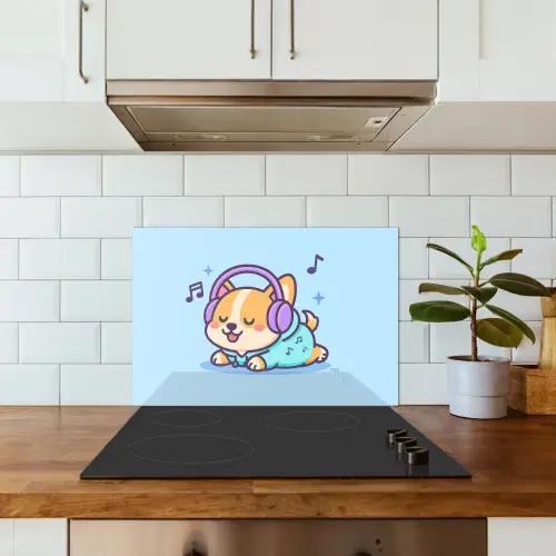 Corgi - Koptelefoon - Blauw - Muzieknoten keuken achterwand spatscherm klein -sfeer2
