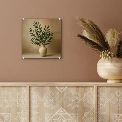 Vaas - Olijftakken - Bladeren - Beige plexiglas 5mm klein -sfeer5