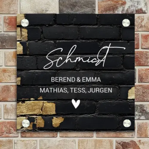 Stenen goud zwart - Sierlijk Naambord Vierkant klein -sfeer2