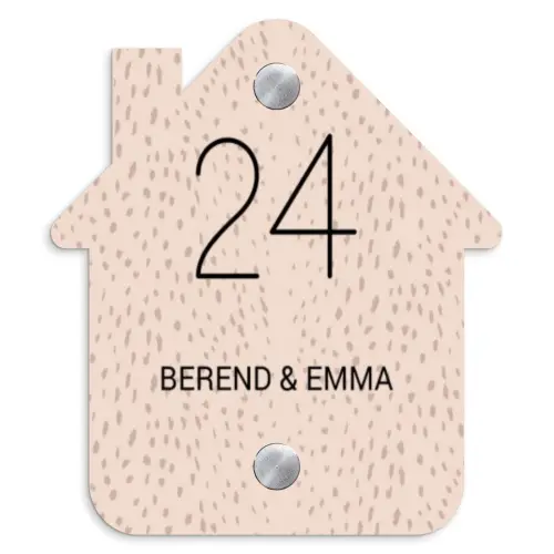 Lichtroze met stippen - Klassiek Naambord Huisje klein -3d