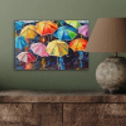 Paraplu's - Schilderij - Kunst - Regenboog aluminium wit klein -sfeer2