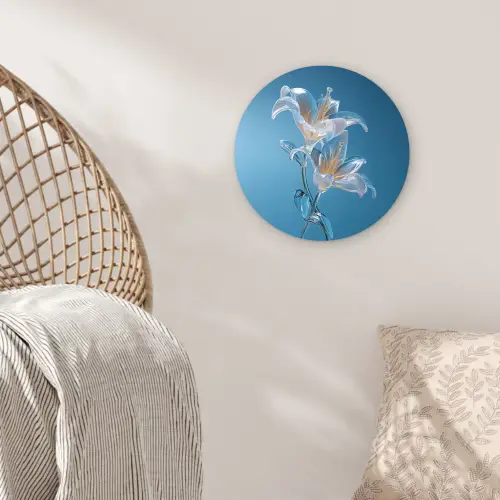Lelies - Blauw - Glazen Wandcirkel kunststof plaat 5mm dik klein -sfeer5