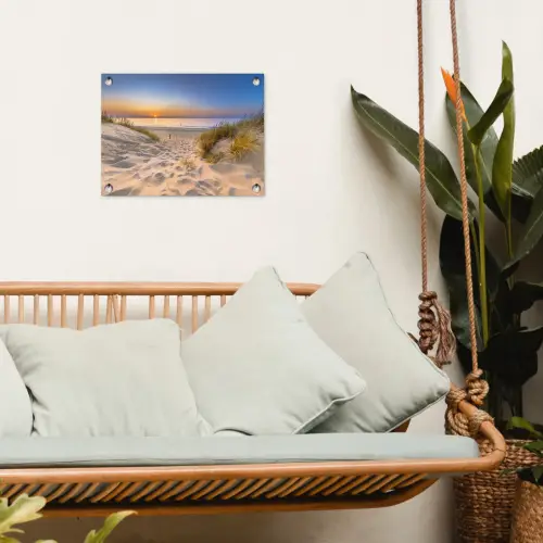 Duin - Zonsondergang - Horizon - Strand - Gras tuinposter los doek klein -sfeer7