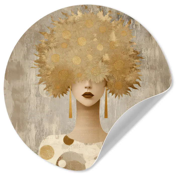 Goud - Portret - Vrouw Wandcirkel behangsticker klein -3d